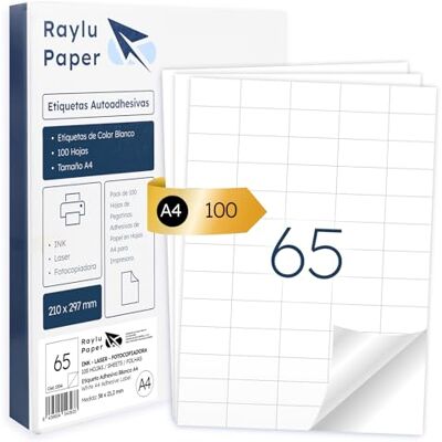 RAYLU PAPER ® Selbstklebendes A4-Papier Weiß zum Bedrucken 100 Blatt Haftpapier für Inkjet-, Laser- und Kopierdrucker Klebeetiketten auf A4-Bögen Starke Klebkraft 38 x 21,2 mm RAYLU PAPER ® Selbstklebendes A4-Papier Weiß zum Bedrucken 100 Blatt Haftpapier für Inkjet-, Laser- und Kopierdrucker Klebeetiketten auf A4-Bögen Starke Klebkraft 38 x 21,2 mm