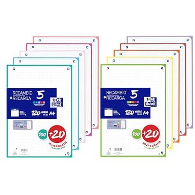 Oxford A4 karierte Blätter, 2 Stück, 200 + 40 Blatt, kariert, 5 x 5, Streifen in 5 Pastellfarben und 5 lebhaften Farben Oxford A4 karierte Blätter, 2 Stück, 200 + 40 Blatt, kariert, 5 x 5, Streifen in 5 Pastellfarben und 5 lebhaften Farben