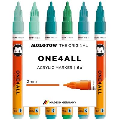 Molotow One4All 127HS Acryl Marker Tropical Set (2,0 mm Strichstärke, hochdeckend und permanent, schnell trocknend, nachfüllbar, für fast alle Untergründe) 6 Stück sortiert Molotow One4All 127HS Acryl Marker Tropical Set (2,0 mm Strichstärke, hochdeckend und permanent, schnell trocknend, nachfüllbar, für fast alle Untergründe) 6 Stück sortiert