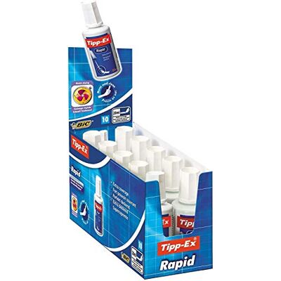 BIC Tipp-Ex 8119143 Rapid Korrekturfluid mit Auftragsschwämmchen, je 25ml, 10er Pack, Ideal für das Büro, das Home Office oder die Schule BIC Tipp-Ex 8119143 Rapid Korrekturfluid mit Auftragsschwämmchen, je 25ml, 10er Pack, Ideal für das Büro, das Home Office oder die Schule
