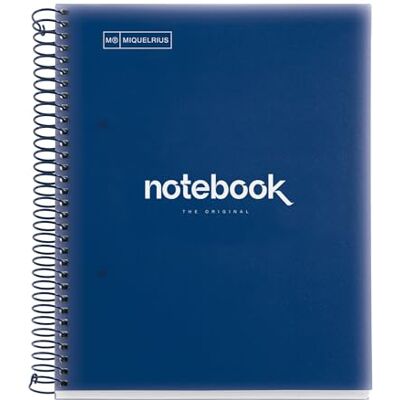 Miquelrius Notizbuch A5 Notebook Emotions, 120 Blatt 90 g/m², Raster 5 x 5 mm, 5 Farbige Streifen, Mikroperforierte Spirale, Polypropyleneinband, Marineblau Miquelrius Notizbuch A5 Notebook Emotions, 120 Blatt 90 g/m², Raster 5 x 5 mm, 5 Farbige Streifen, Mikroperforierte Spirale, Polypropyleneinband, Marineblau
