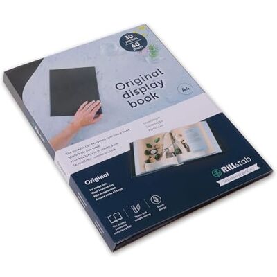Rillstab Sichtbuch A4 Präsentationsmappe, 30 Hüllen, 60 Sichtseiten, schwarz Einband aus genarbtem Kunststoff, Polypropylen 50 µm glasklar, säurefrei, entspiegelt, Innentasche rechts, ohne Lochen Rillstab Sichtbuch A4 Präsentationsmappe, 30 Hüllen, 60 Sichtseiten, schwarz Einband aus genarbtem Kunststoff, Polypropylen 50 µm glasklar, säurefrei, entspiegelt, Innentasche rechts, ohne Lochen