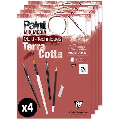 Clairefontaine 976152Cpack Packung 4 Zeichenblock/Malblock PaintON Terracotta, DIN A5, kopfseitig geleimt, 20 Blatt 250g, 4 Stück Clairefontaine 976152Cpack Packung 4 Zeichenblock/Malblock PaintON Terracotta, DIN A5, kopfseitig geleimt, 20 Blatt 250g, 4 Stück