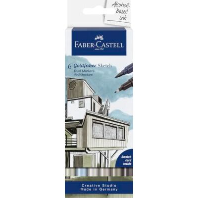 Faber-Castell Goldfaber Sketch Marker Architektur, 6 Farben Schnell trocknende Alkohol Marker mit hoher Deckkraft, Brush- und Finelinerspitze für Illustrationen und Skizzen Faber-Castell Goldfaber Sketch Marker Architektur, 6 Farben Schnell trocknende Alkohol Marker mit hoher Deckkraft, Brush- und Finelinerspitze für Illustrationen und Skizzen
