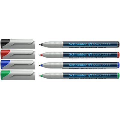 Schneider OHP-Marker 223 non-permanent F, 0,7 mm, feucht abwischbar, 4er Etui, grau Schneider OHP-Marker 223 non-permanent F, 0,7 mm, feucht abwischbar, 4er Etui, grau