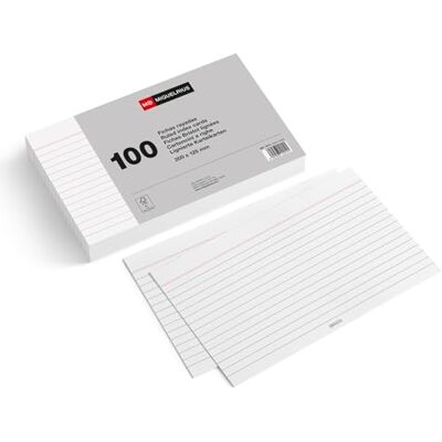 Miquelrius Weiße Linierte Karteikarten 100 Stück, 200 x 125 mm Großformatige Flashcards aus 180 g/m² Offsetpapier für Notizen, Mindmaps, Gliederungen und Ideenorganisation Miquelrius Weiße Linierte Karteikarten 100 Stück, 200 x 125 mm Großformatige Flashcards aus 180 g/m² Offsetpapier für Notizen, Mindmaps, Gliederungen und Ideenorganisation