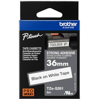 Brother TZe-S261 Schriftbandkassette, Extra-stark klebend, Schwarz auf Weiß, 36 mm x 8 m, 1 Rolle Brother TZe-S261 Schriftbandkassette, Extra-stark klebend, Schwarz auf Weiß, 36 mm x 8 m, 1 Rolle