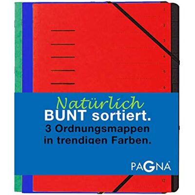 Pagna Ordnungsmappenset 12 Fächer Basic sortiert, Set mit 3 Stück, rot, blau, grün Pagna Ordnungsmappenset 12 Fächer Basic sortiert, Set mit 3 Stück, rot, blau, grün