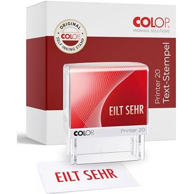 COLOP Printer 20 Textstempel EILT SEHR Rot 14 x 38 mm selbstfärbender Bürostempel integriertes Farbkissen dokumentenechte & ISO-zertifizierte Tinte für Bürobedarf COLOP Printer 20 Textstempel EILT SEHR Rot 14 x 38 mm selbstfärbender Bürostempel integriertes Farbkissen dokumentenechte & ISO-zertifizierte Tinte für Bürobedarf