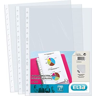 Elba , Kunststoffhüllen, A4, transparent, 100 Stück, mehrfach gelocht, Polypropylen, Orangenleder, 70μ Elba , Kunststoffhüllen, A4, transparent, 100 Stück, mehrfach gelocht, Polypropylen, Orangenleder, 70μ