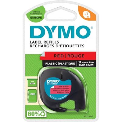 Dymo Original LetraTag Etikettenband schwarz auf rot 12 mm x 4 m selbstklebendes Kunststoffetiketten für LetraTag-Beschriftungsgerät Dymo Original LetraTag Etikettenband schwarz auf rot 12 mm x 4 m selbstklebendes Kunststoffetiketten für LetraTag-Beschriftungsgerät