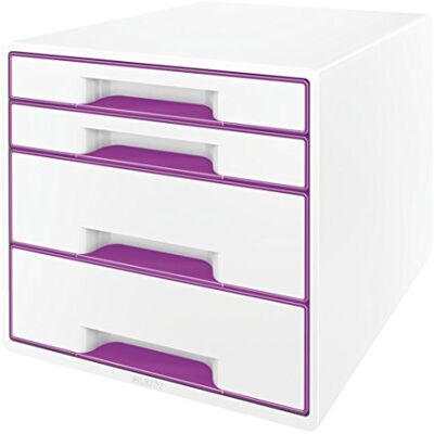 Leitz CUBE Schubladenbox mit 4 Schubladen, Weiß/Violett, A4, Inkl. transparentem Schubladeneinsatz, WOW, 52132062 Leitz CUBE Schubladenbox mit 4 Schubladen, Weiß/Violett, A4, Inkl. transparentem Schubladeneinsatz, WOW, 52132062