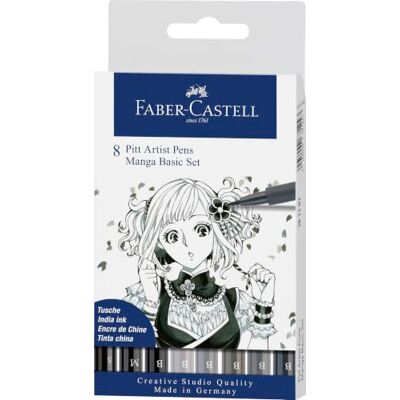 Faber-Castell Tuschestifte Pitt Artist Pen Manga, 8 Stifte Wasserfeste und lichtbeständige Zeichentusche Schwarz und Grau für Manga, Skizzen und Illustrationen Faber-Castell Tuschestifte Pitt Artist Pen Manga, 8 Stifte Wasserfeste und lichtbeständige Zeichentusche Schwarz und Grau für Manga, Skizzen und Illustrationen