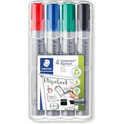 Staedtler Lumocolor 356 B WP4 Flipchart-Marke, nachfüllbar, Box mit 4 Farben, 1 Stück Staedtler Lumocolor 356 B WP4 Flipchart-Marke, nachfüllbar, Box mit 4 Farben, 1 Stück