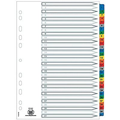Elba Oxford 31-teiliges Register/Trennblätter aus PP, DIN A4 mit Zahlen 1-31/ register 1-31 /Trenn-Blätter für die Ordner-Organisation im Büro Elba Oxford 31-teiliges Register/Trennblätter aus PP, DIN A4 mit Zahlen 1-31/ register 1-31 /Trenn-Blätter für die Ordner-Organisation im Büro