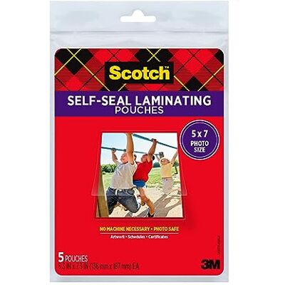Scotch Selbstklebende glänzende Dokumenten- oder Foto-Laminierfolien, 12,7 x 17,8 cm, 5 Stück Scotch Selbstklebende glänzende Dokumenten- oder Foto-Laminierfolien, 12,7 x 17,8 cm, 5 Stück