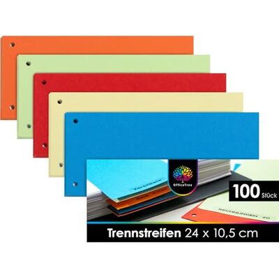 OfficeTree 100x Trennblätter für Ordner A4 Bunt Trennstreifen 180 g/m² Gelocht Perfekt für A4 und A5 Register DIN A4 OfficeTree 100x Trennblätter für Ordner A4 Bunt Trennstreifen 180 g/m² Gelocht Perfekt für A4 und A5 Register DIN A4