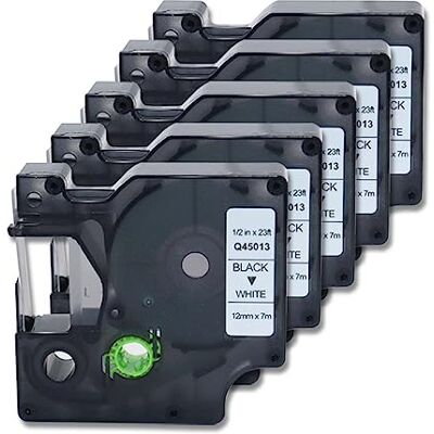 Doree 5pack Compatible Label Tape 45013 S0720530 12mm x 7m Black on White for DYMO LabelManager 160、210D、220P、280、350D、360D、400、450、DYMO LabelPoint 100、150、 200、250、300 Doree 5pack Compatible Label Tape 45013 S0720530 12mm x 7m Black on White for DYMO LabelManager 160、210D、220P、280、350D、360D、400、450、DYMO LabelPoint 100、150、 200、250、300