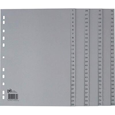 Oxford A4 Kunststoff-Register, 100-teilig, ohne Deckblatt, grau Oxford A4 Kunststoff-Register, 100-teilig, ohne Deckblatt, grau
