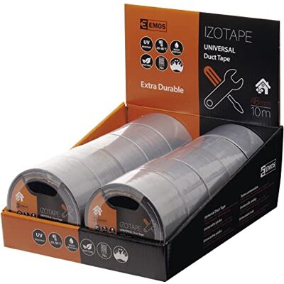 EMOS Universal-Klebeband DUCT TAPE, 10 Stück, Silber-Grau, wetter- und wasserfestes Gewebeklebeband, strapazierfähiges Panzertape, robustes Reparaturband zum Abdichten, Bündeln, Reparieren, 10 Meter EMOS Universal-Klebeband DUCT TAPE, 10 Stück, Silber-Grau, wetter- und wasserfestes Gewebeklebeband, strapazierfähiges Panzertape, robustes Reparaturband zum Abdichten, Bündeln, Reparieren, 10 Meter