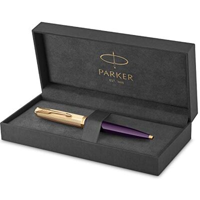 Parker 51 Kugelschreiber Luxuriöser Pflaumenblauer Schaft mit Goldzierteilen Mittlere Schreibspitze in 18k Gold mit Schwarzer Nachfüllmine Geschenkbox Parker 51 Kugelschreiber Luxuriöser Pflaumenblauer Schaft mit Goldzierteilen Mittlere Schreibspitze in 18k Gold mit Schwarzer Nachfüllmine Geschenkbox