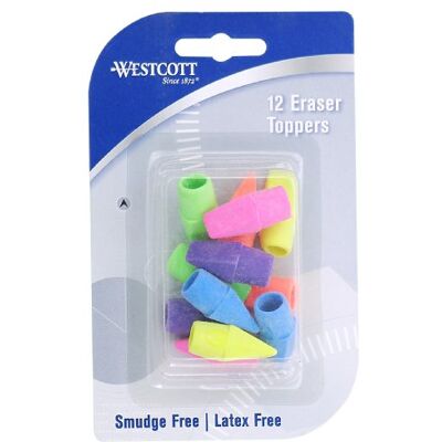 Westcott Radiergummi-Aufsätze, 12 Stück pro Packung, verschiedene Farben Westcott Radiergummi-Aufsätze, 12 Stück pro Packung, verschiedene Farben