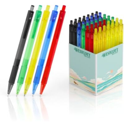 Westcott Kugelschreiber LUCID Mix 50 Stück Vorteilspack Druckkugelschreiber, blaue Tinte X20-Minen, Strichstärke M, dokumentenecht nach ISO 12757-2 Recycelt mit GRS-Zertifizierung E-737501 00 Westcott Kugelschreiber LUCID Mix 50 Stück Vorteilspack Druckkugelschreiber, blaue Tinte X20-Minen, Strichstärke M, dokumentenecht nach ISO 12757-2 Recycelt mit GRS-Zertifizierung E-737501 00