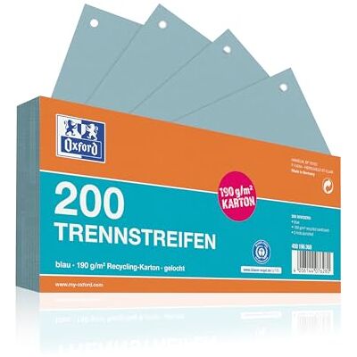 Oxford Trennstreifen, aus Karton, gelocht, 190 g/m², blau, 200 Stück Oxford Trennstreifen, aus Karton, gelocht, 190 g/m², blau, 200 Stück