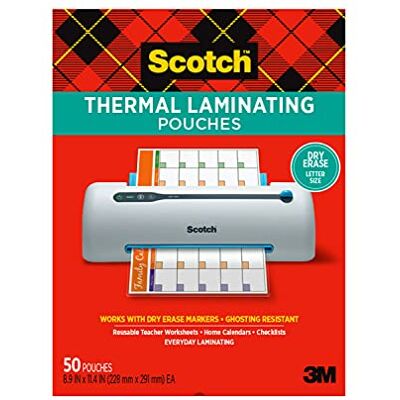 Scotch Dry Erase Thermische Laminierfolien, 50 Stück, 21,5 x 29,5 cm, Blattgröße, transparentes professionelles Finish (TP3854-50DE) Scotch Dry Erase Thermische Laminierfolien, 50 Stück, 21,5 x 29,5 cm, Blattgröße, transparentes professionelles Finish (TP3854-50DE)