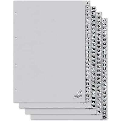 Kangaro Karton-Register DIN A4 Zahlen 1-100. 180 g/m² recycelter Grau FSC Karton 100-teilig Kangaro Karton-Register DIN A4 Zahlen 1-100. 180 g/m² recycelter Grau FSC Karton 100-teilig
