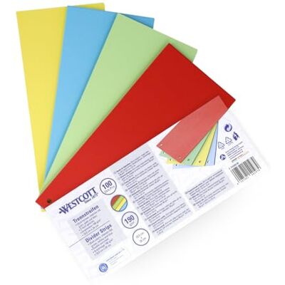 Westcott Trennstreifen 100 Stück Intensivfarben Mix Robuste Heftstreifen 190g/m² für A4 Ordner Trennblätter 10,5 x 24 cm Register mit 2-fach-Lochung für DIN-A4 Dokumente E-733320 00 Westcott Trennstreifen 100 Stück Intensivfarben Mix Robuste Heftstreifen 190g/m² für A4 Ordner Trennblätter 10,5 x 24 cm Register mit 2-fach-Lochung für DIN-A4 Dokumente E-733320 00