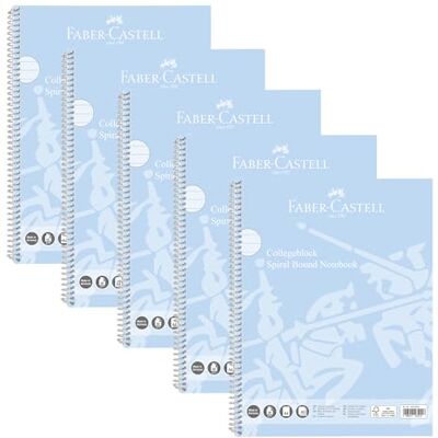 Faber-Castell 10213401 Collegeblock DIN A4 liniert, 5 Blöcke je 80 Blatt, 90 g/m² Papier, Notizblock himmelblau Faber-Castell 10213401 Collegeblock DIN A4 liniert, 5 Blöcke je 80 Blatt, 90 g/m² Papier, Notizblock himmelblau