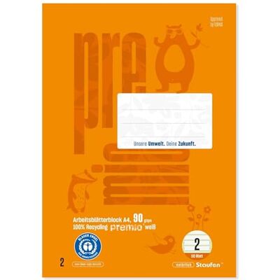Staufen premio Arbeitsblätterblock Lineatur 2, DIN A4, 50 Blatt 90 g/m², liniert 4/4/4 mm, 1 Block Staufen premio Arbeitsblätterblock Lineatur 2, DIN A4, 50 Blatt 90 g/m², liniert 4/4/4 mm, 1 Block