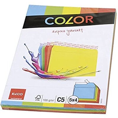 Elco Color Versandtasche C5 100 g/m² 4 x 5 Farben mit Haftverschluss verpackt 20 Stück farblich sortiert Elco Color Versandtasche C5 100 g/m² 4 x 5 Farben mit Haftverschluss verpackt 20 Stück farblich sortiert