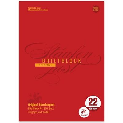 Staufen Contura Briefblock DIN A4, 100 Blatt Briefpapier, Lineatur 22 Lineatur kariert, hochwertiges 70 g/m² Papier, DIN A4 Staufen Contura Briefblock DIN A4, 100 Blatt Briefpapier, Lineatur 22 Lineatur kariert, hochwertiges 70 g/m² Papier, DIN A4