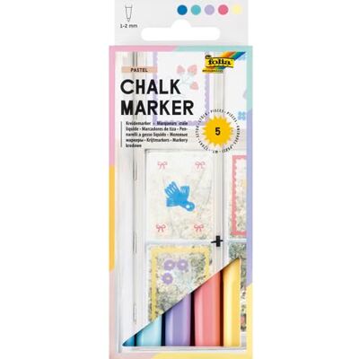 folia 390569 Chalk Marker PASTEL, 5 Stück in 5 Pastellfarben, Kreidemarker auf Wasserbasis, Strichstärke 1-2 mm, feucht abwischbar, geeignet für Glas, Fliesen und Spiegel folia 390569 Chalk Marker PASTEL, 5 Stück in 5 Pastellfarben, Kreidemarker auf Wasserbasis, Strichstärke 1-2 mm, feucht abwischbar, geeignet für Glas, Fliesen und Spiegel