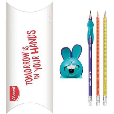 Maped Set zum Schreibenlernen – Anspitzer Croc Croc Hase + 1 Graphitstift mit Haifingerführung + 2 Kidy Learn Bleistifte Maped Set zum Schreibenlernen – Anspitzer Croc Croc Hase + 1 Graphitstift mit Haifingerführung + 2 Kidy Learn Bleistifte
