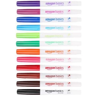 Amazon Basics Low Odor Ultra Fine Tip Dry Erase White Board Markers, Assorted Colors, 12-Pack Amazon Basics Low Odor Ultra Fine Tip Dry Erase White Board Markers, Assorted Colors, 12-Pack