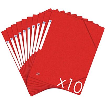 Oxford Topfile+ Mappen aus Karton, 3 Klappen, A4, Gummiverschluss, Rot, 10 Stück Oxford Topfile+ Mappen aus Karton, 3 Klappen, A4, Gummiverschluss, Rot, 10 Stück