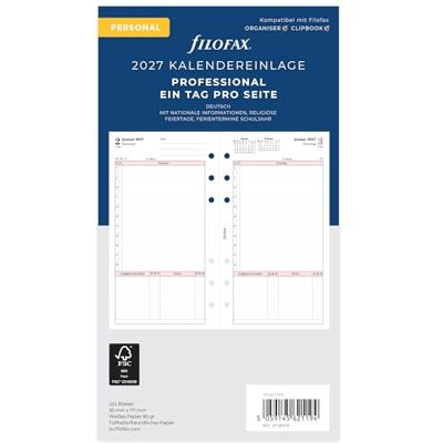 Filofax Kalendereinlage Personal Professional 1 Tag auf 1 Seite deutsch 2027 Filofax Kalendereinlage Personal Professional 1 Tag auf 1 Seite deutsch 2027