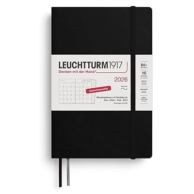 LEUCHTTURM1917 372609 Monatsplaner & Notizbuch Paperback (B6+) 2026, 16 Monate (01 November 2025-28. Februar 2027), Softcover, Schwarz, Deutsch LEUCHTTURM1917 372609 Monatsplaner & Notizbuch Paperback (B6+) 2026, 16 Monate (01 November 2025-28. Februar 2027), Softcover, Schwarz, Deutsch
