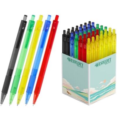 Westcott Kugelschreiber LUCID Mix 50 Stück Vorteilspack Druckkugelschreiber, blaue Tinte X20-Minen, Strichstärke M, dokumentenecht nach ISO 12757-2 Recycelt mit GRS-Zertifizierung E-737501 00 Westcott Kugelschreiber LUCID Mix 50 Stück Vorteilspack Druckkugelschreiber, blaue Tinte X20-Minen, Strichstärke M, dokumentenecht nach ISO 12757-2 Recycelt mit GRS-Zertifizierung E-737501 00