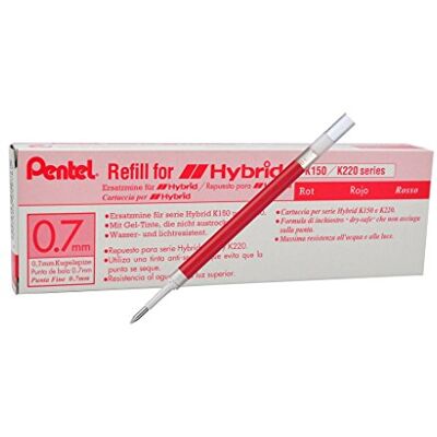 Pentel KFR7-B Nachfüllmine für Hybrid Gel-Roller, 0,7 mm Kugeldurchmesser = 0,35 mm Strichstärke, 12 Stück, rot Pentel KFR7-B Nachfüllmine für Hybrid Gel-Roller, 0,7 mm Kugeldurchmesser = 0,35 mm Strichstärke, 12 Stück, rot