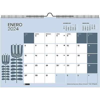 Miquelrius Wandkalender 2024, A3 Größe: 420 x 296 mm, mit Platz zum Notieren, Doppelspiralbindung, Spanisch, Spanisch, 12 Farben Miquelrius Wandkalender 2024, A3 Größe: 420 x 296 mm, mit Platz zum Notieren, Doppelspiralbindung, Spanisch, Spanisch, 12 Farben