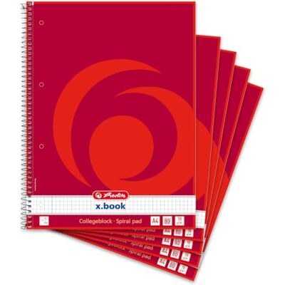 Herlitz Collegeblock A4 kariert, Rand innen, 80 Blatt, 5 Stück 70 g/m² Papier, gelocht Herlitz Collegeblock A4 kariert, Rand innen, 80 Blatt, 5 Stück 70 g/m² Papier, gelocht
