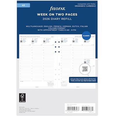 Filofax A5 Woche auf zwei Seiten 5 Sprachen Termine 2026 Terminplaner 26-68514 Filofax A5 Woche auf zwei Seiten 5 Sprachen Termine 2026 Terminplaner 26-68514