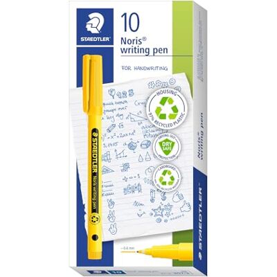 Staedtler Noris writing pen 307 Fineliner, Gehäuse aus 97% recyceltem Plastik gemäß ISO 14021, Fineliner aus recyceltem Kunststoff, sonnengelb, Faltschachtel, 10 Fineliner, 307-110 Staedtler Noris writing pen 307 Fineliner, Gehäuse aus 97% recyceltem Plastik gemäß ISO 14021, Fineliner aus recyceltem Kunststoff, sonnengelb, Faltschachtel, 10 Fineliner, 307-110