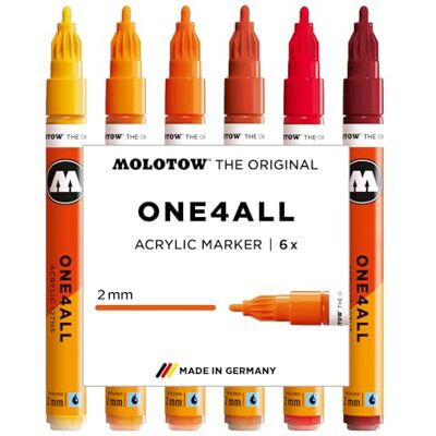 Molotow One4All 127HS Acryl Marker Hot Set (2,0 mm Strichstärke, hochdeckend und permanent, schnell trocknend, nachfüllbar, für fast alle Untergründe) 6 Stück sortiert Molotow One4All 127HS Acryl Marker Hot Set (2,0 mm Strichstärke, hochdeckend und permanent, schnell trocknend, nachfüllbar, für fast alle Untergründe) 6 Stück sortiert