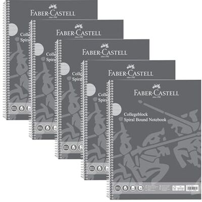 Faber-Castell 10418 Collegeblock DIN A4 liniert, 5 Blöcke je 80 Blatt, 90 g/m² Papier, Notizblock grau Faber-Castell 10418 Collegeblock DIN A4 liniert, 5 Blöcke je 80 Blatt, 90 g/m² Papier, Notizblock grau