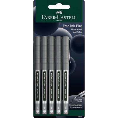 Faber-Castell Tintenroller Free Ink Schwarz, 0.7 mm, 5 Stück Rollerball mit dokumentenechter Tinte und Free Ink System für Schule, Büro und Notizen Faber-Castell Tintenroller Free Ink Schwarz, 0.7 mm, 5 Stück Rollerball mit dokumentenechter Tinte und Free Ink System für Schule, Büro und Notizen